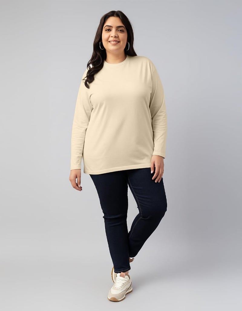 JUNEBERRY® Pure Cotton Oversized Baggy Fit Core Solid Full Sleeve Plus Size T-Shirt for Women & Girls (JB_PS_FS_SW_4XL) - Image 5
