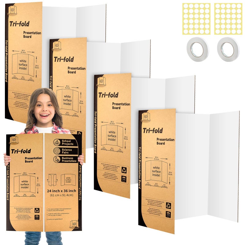 IKAYAS 4 Pack Trifold Poster Board 24 X 36 IKAYAS Single sided White Trifold Poster Boards Science Fair Display Boards Presentation Boards for Mounting Art Display Projects Classroom Supplies - Image 2