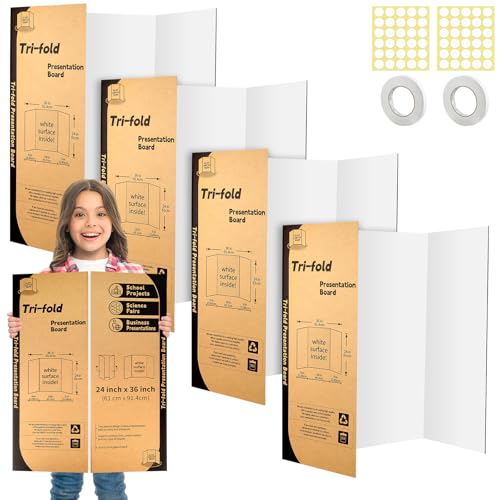 IKAYAS 4 Pack Trifold Poster Board 24 X 36 IKAYAS Single sided White Trifold Poster Boards Science Fair Display Boards Presentation Boards for Mounting Art Display Projects Classroom Supplies - Image 1