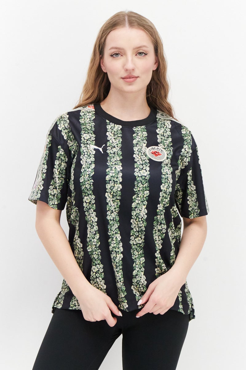 PUMA Women Sportswear Fit Short Sleeve Stripe Training Tee, Black Combo - Image 1