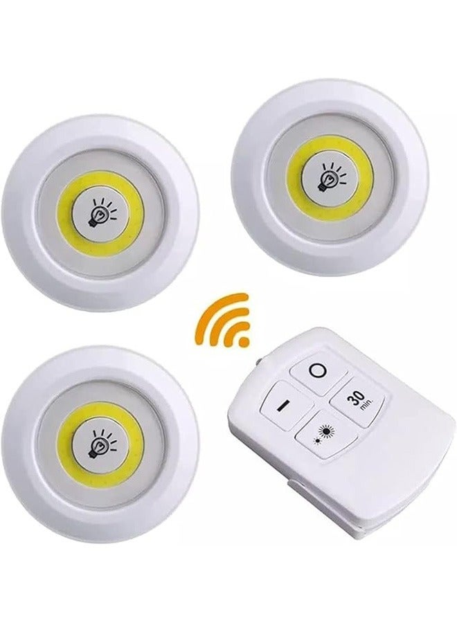 3 Pack Wireless Under Cabinet Night Lamp with Remote Control, Brightness Adjustable, Dimmable, Touch Sensor, Battery Powered, LED Lighting for Wall, Cabinet, Kitchen  Home Use  - Image 1