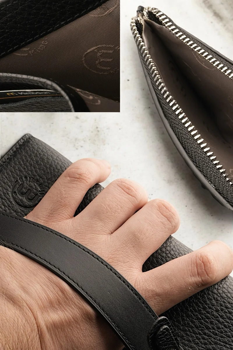 ميموديش First Class Workmanship Luxury Genuine Leather Zippered Special Compartment Leather Card Holder Hand Wallet Leather Men's Wallet