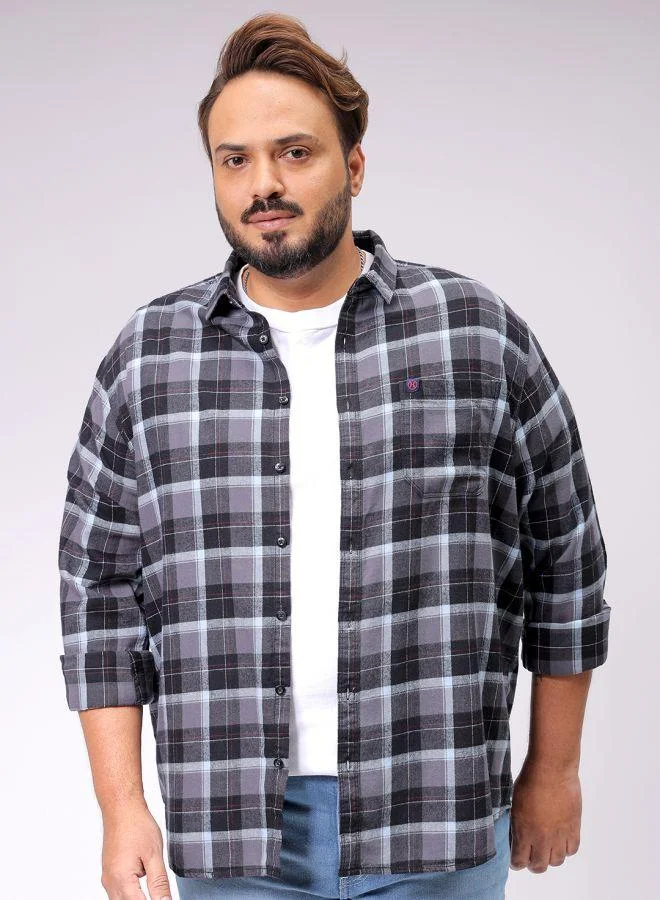 Men Plus Size Regular Fit Checkered Spread Collar Full Sleeves Casual Shirt