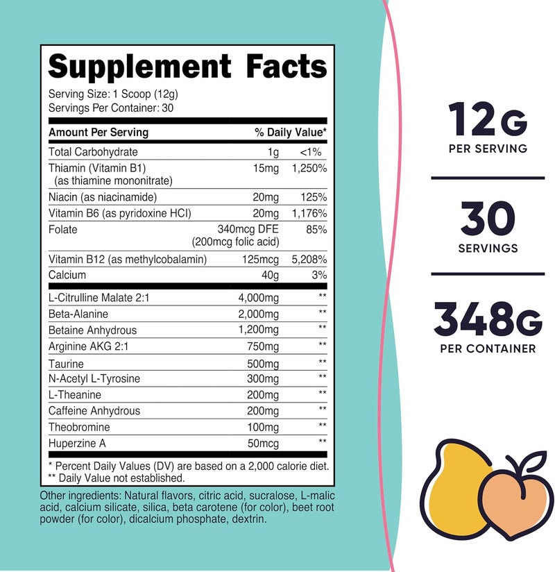 Nutricost PreWorkout Powder for Women Peach Mango 30 Servings - Image 2