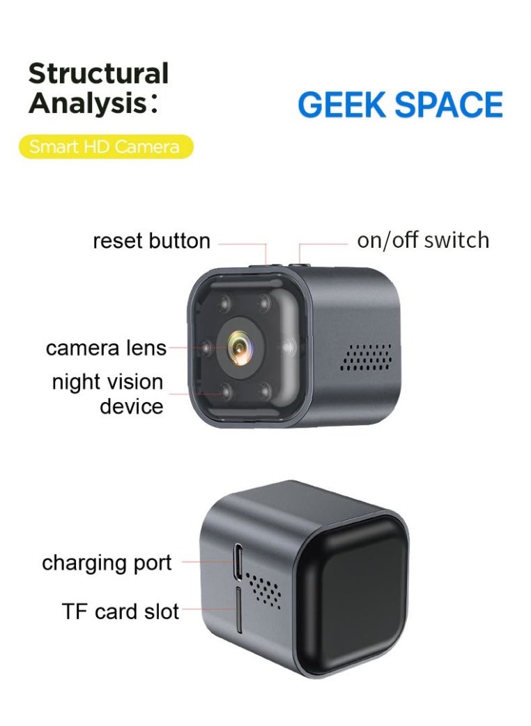 GEEK SPACE Mini WiFi HD Security Camera 1080P Wireless Smart Camera, AI Motion Detection, Infrared Night Vision, Two-Way Audio, Remote App Viewing, TF Card Storage, Indoor Home Surveillance Camera - Image 2