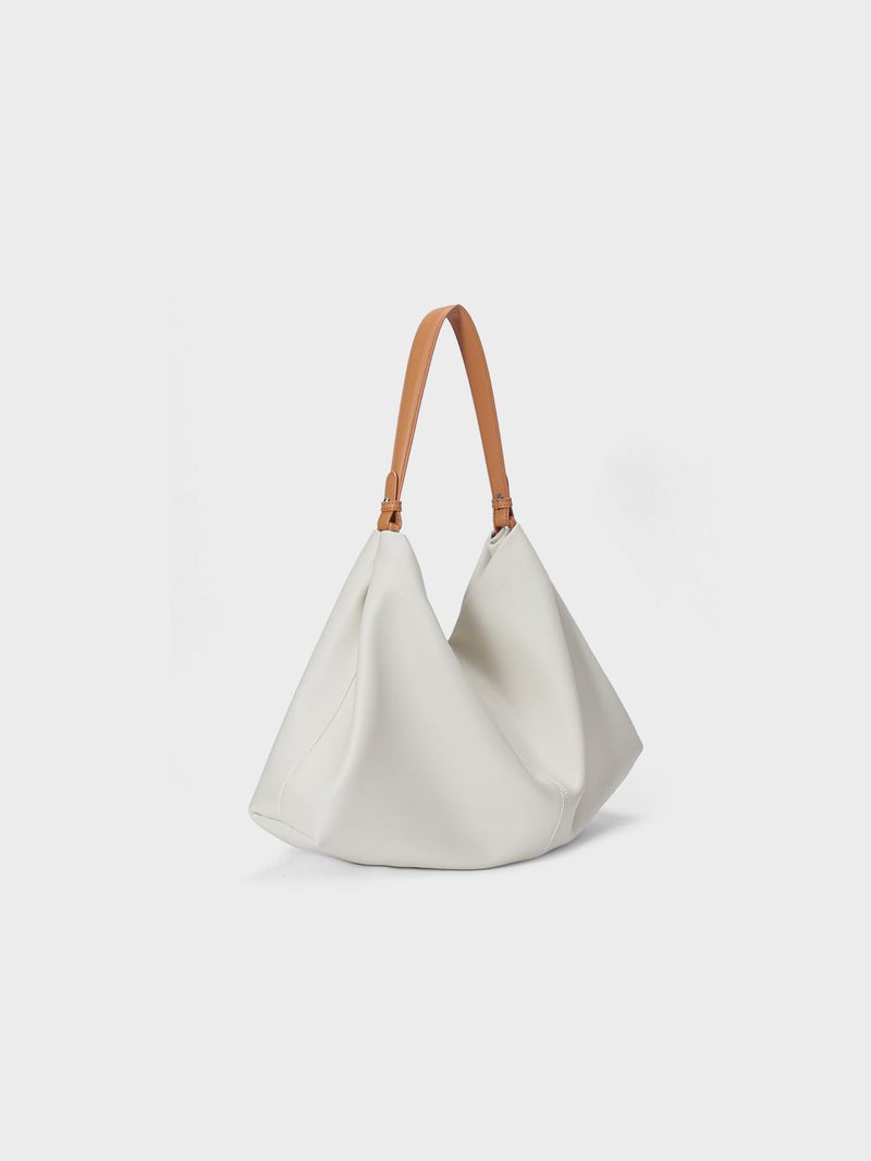 Covelin Minimalist Soft Leather Tote Bag - Adjustable & Detachable Crossbody Strap, Hobo Casual Shoulder Purse for Everyday Work Beige - Image 4