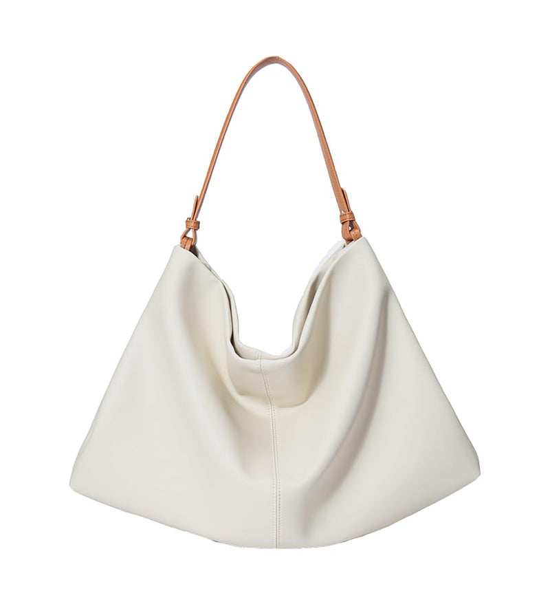 Covelin Minimalist Soft Leather Tote Bag - Adjustable & Detachable Crossbody Strap, Hobo Casual Shoulder Purse for Everyday Work Beige - Image 1