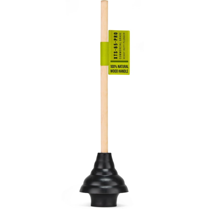 SteadMax XTS65PRO Heavy Duty Toilet Plunger Commercial Grade Powerful Double Thrust Force Rubber Cup with Wood Handle for Clogged Bathroom Shower and Kitchen 22 x 575