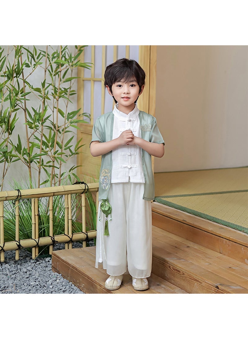 Boys And Girls Hanfu Chinese Style Set white Shirt and Pants Two-piece Suits Spring And Autumn New Children's Tang Dynasty Fashion Clothes - Image 3