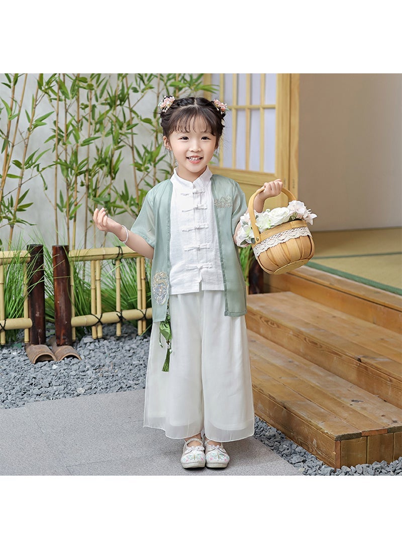 Boys And Girls Hanfu Chinese Style Set white Shirt and Pants Two-piece Suits Spring And Autumn New Children's Tang Dynasty Fashion Clothes - Image 4