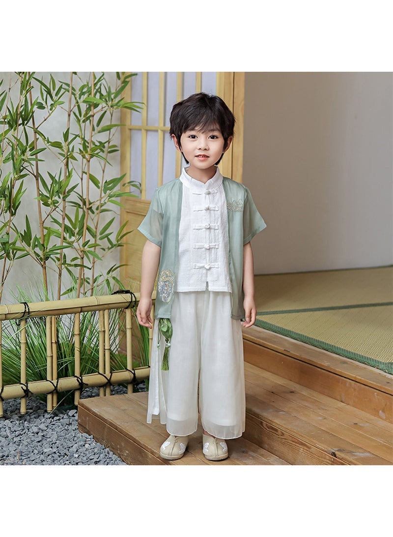 Boys And Girls Hanfu Chinese Style Set white Shirt and Pants Two-piece Suits Spring And Autumn New Children's Tang Dynasty Fashion Clothes - Image 5