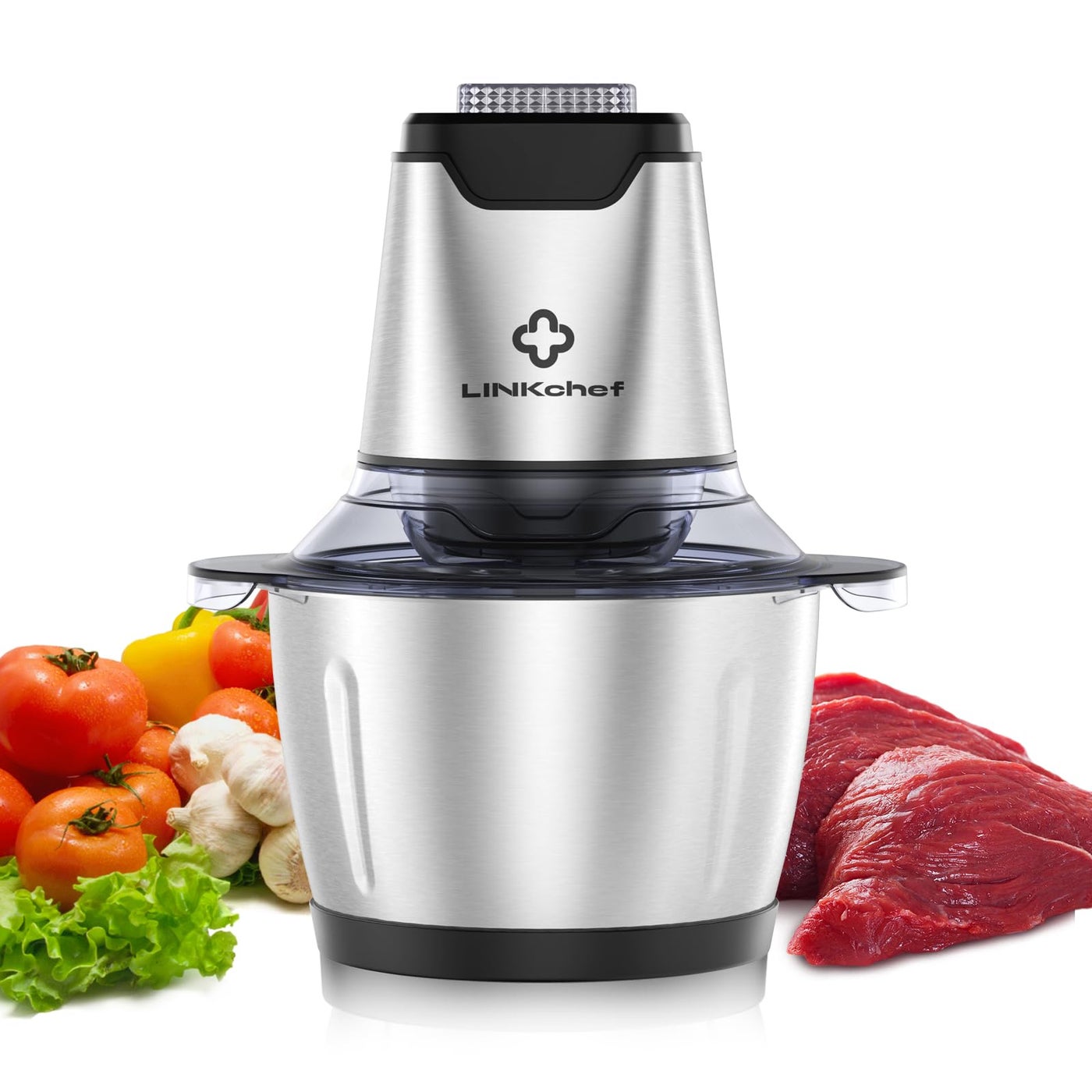 LINKChef Food Chopper 5 Cup Food Processor Mini Electric 12L 250W Meat Grinder with 4 BiLevel Blades Stainless Steel Mincer for Kitchen Vegetable Onion Garlic Salad Baby Food Fruit Nuts