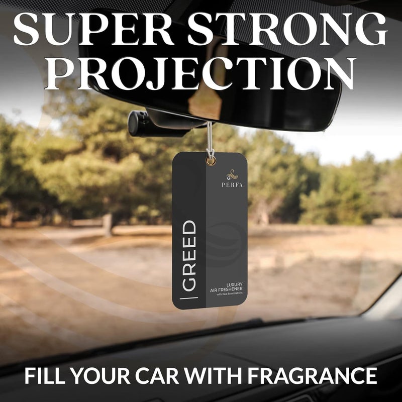 Perfa 3PCS Greed Disposable Card Car Air Fresheners for Men | Long Lasting Car Air Freshener with Greed Fragrance | Lasts for 1 Week | Strong Automotive Perfume with Odour Eliminating Technology by Perfa - Image 5