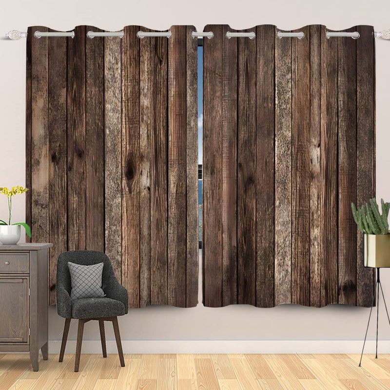 DORCEV Rustic Old Brown Window Curtains Vintage Wood Barn Door Curtains Retro Wood Planks American Rustic Rural Garage Door Drapes Door Native Farmhouse Decor Window Treatments,53x72 inch,2 Panels - Image 1