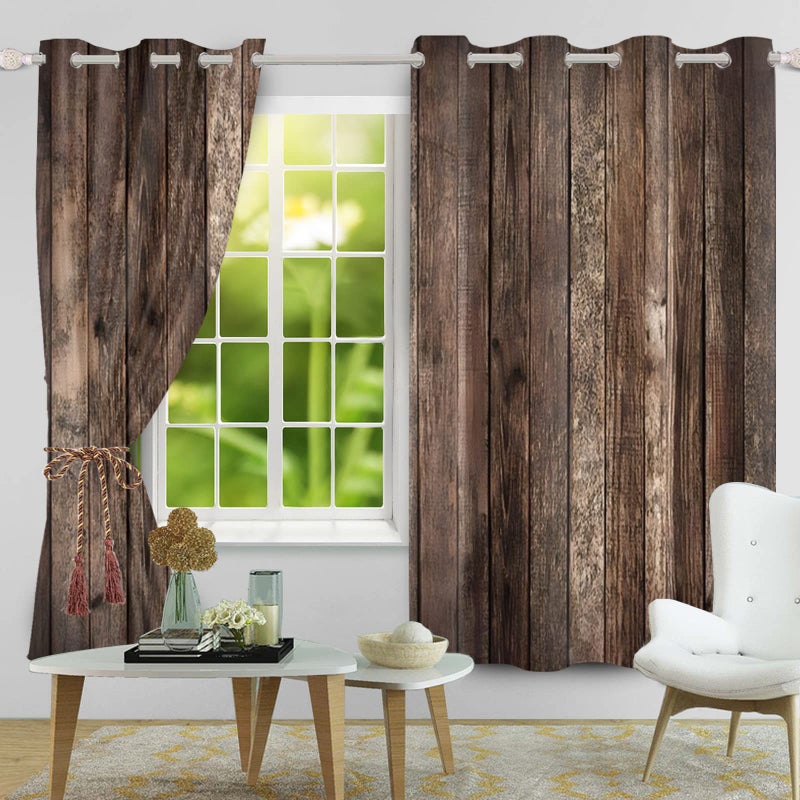 DORCEV Rustic Old Brown Window Curtains Vintage Wood Barn Door Curtains Retro Wood Planks American Rustic Rural Garage Door Drapes Door Native Farmhouse Decor Window Treatments,53x72 inch,2 Panels - Image 2
