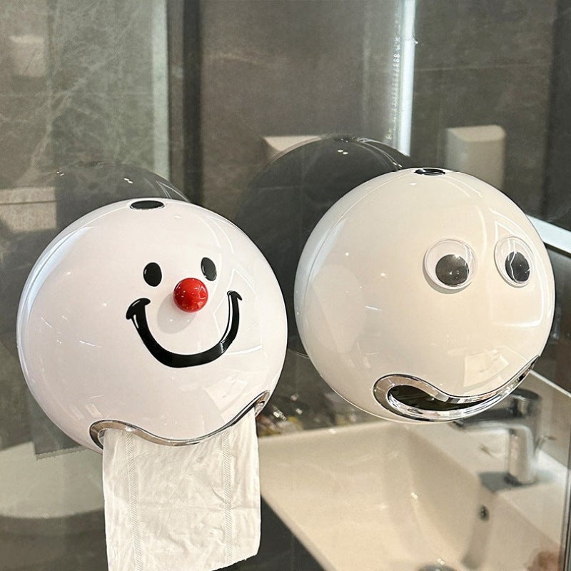 Wall-Mounted Tissue Box: Compact Space-Saving Design - No-Drill Easy Installation Smiley Face Storage Container for Small Bathroom Decor - Image 2