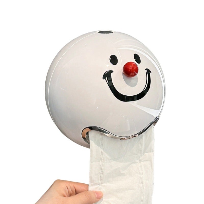 Wall-Mounted Tissue Box: Compact Space-Saving Design - No-Drill Easy Installation Smiley Face Storage Container for Small Bathroom Decor - Image 1