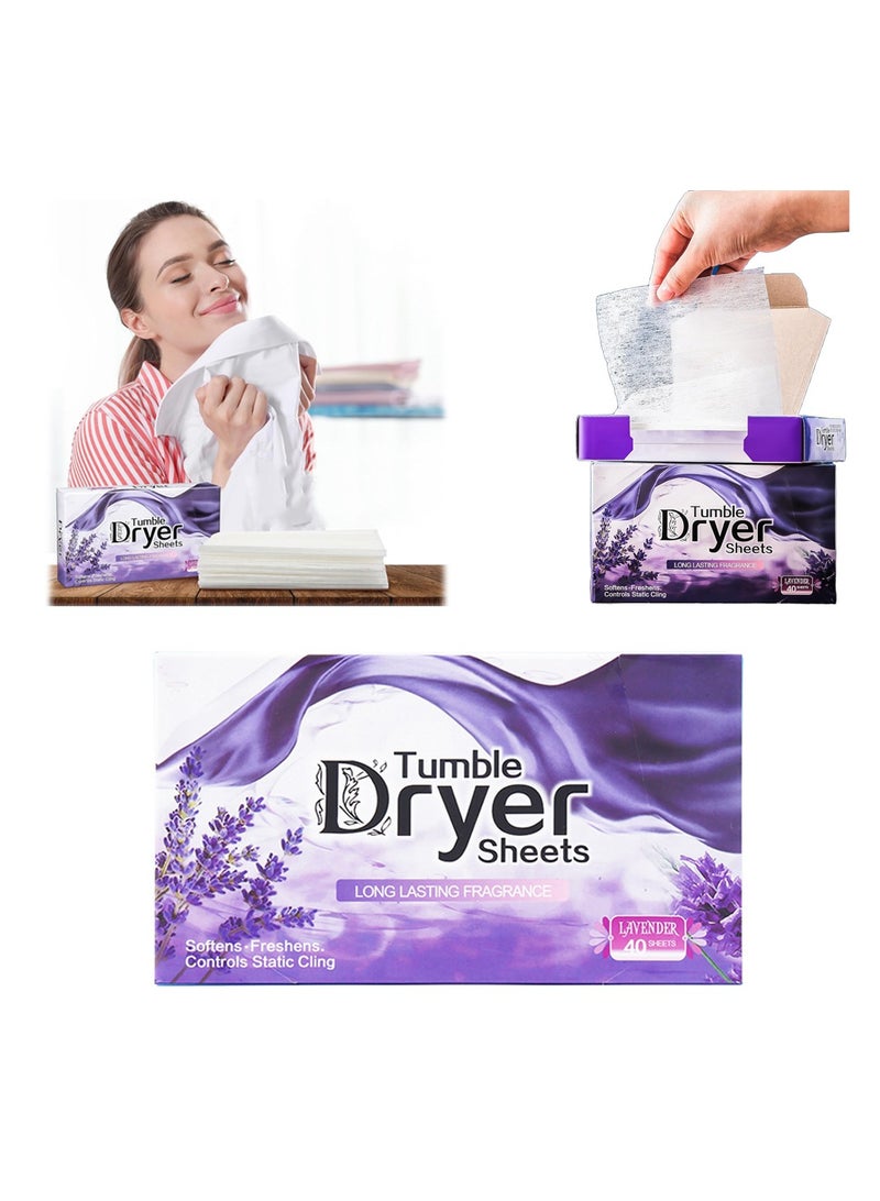 KASTWAVE Dryer Sheets - Clothing Softness Sheet, 1 Box/40 Count Natural Fabric Softener with Plant-Based Formula, Removes Static Cling, Gentle on Clothes - for Soothing(Lavender Incense) - Image 1
