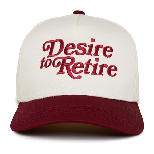 Funky Junque Funny Embroidered Vintage Trucker Retirement Hat Snapback Baseball Cap Men Women - Desire to Retire - Burgundy/Beige - Image 1