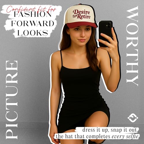Funky Junque Funny Embroidered Vintage Trucker Retirement Hat Snapback Baseball Cap Men Women - Desire to Retire - Burgundy/Beige - Image 5