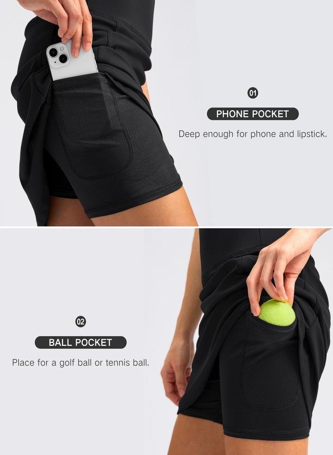 SANTINY 18" Skorts for Women with 4 Pockets High Waist Long Athletic Tennis Skirt Golf Skort Dressy Casual (Black_L) - Image 5