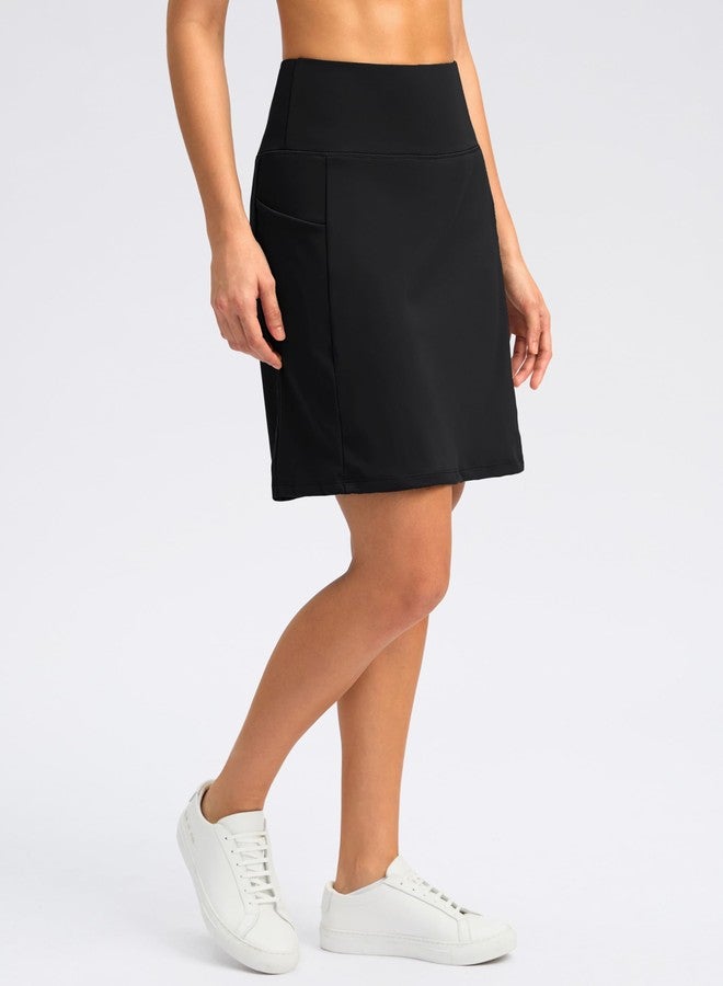 SANTINY 18" Skorts for Women with 4 Pockets High Waist Long Athletic Tennis Skirt Golf Skort Dressy Casual (Black_L) - Image 4