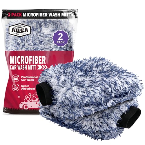 AIDEA Car Wash Mitt Microfiber 2PK Scratch Free LintFree Wheel Cleaner Mitts Extra Plush Premium Microfiber Mitt Car Wash Brush Regular Size 712X1014 - Image 1