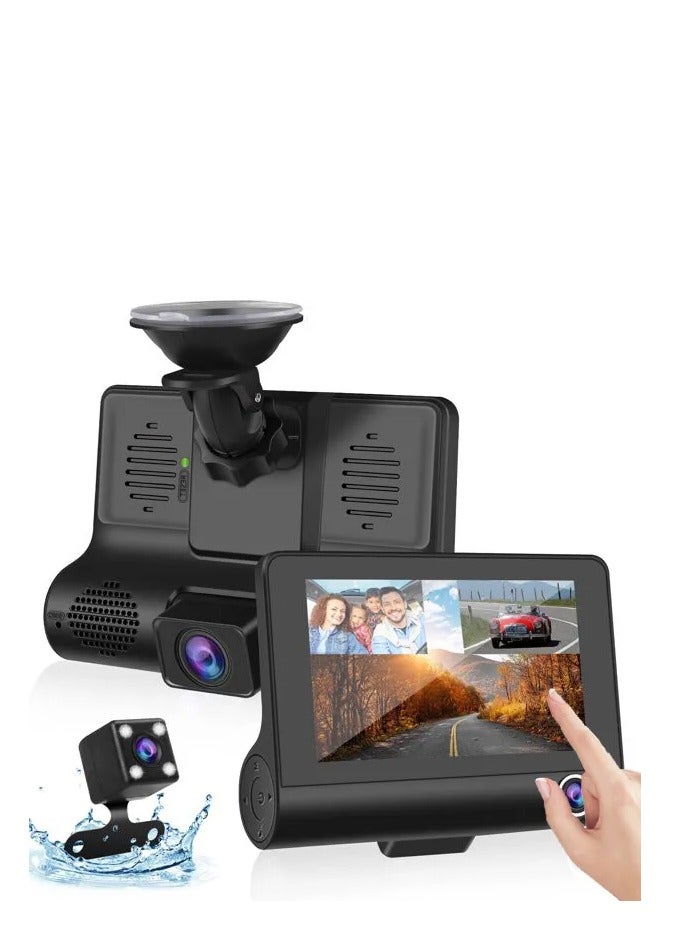 Generic Car Dvr Camera 3 Lens 4In Video Recorder Dash Cam Front Rearview  Touch Screen - Image 2