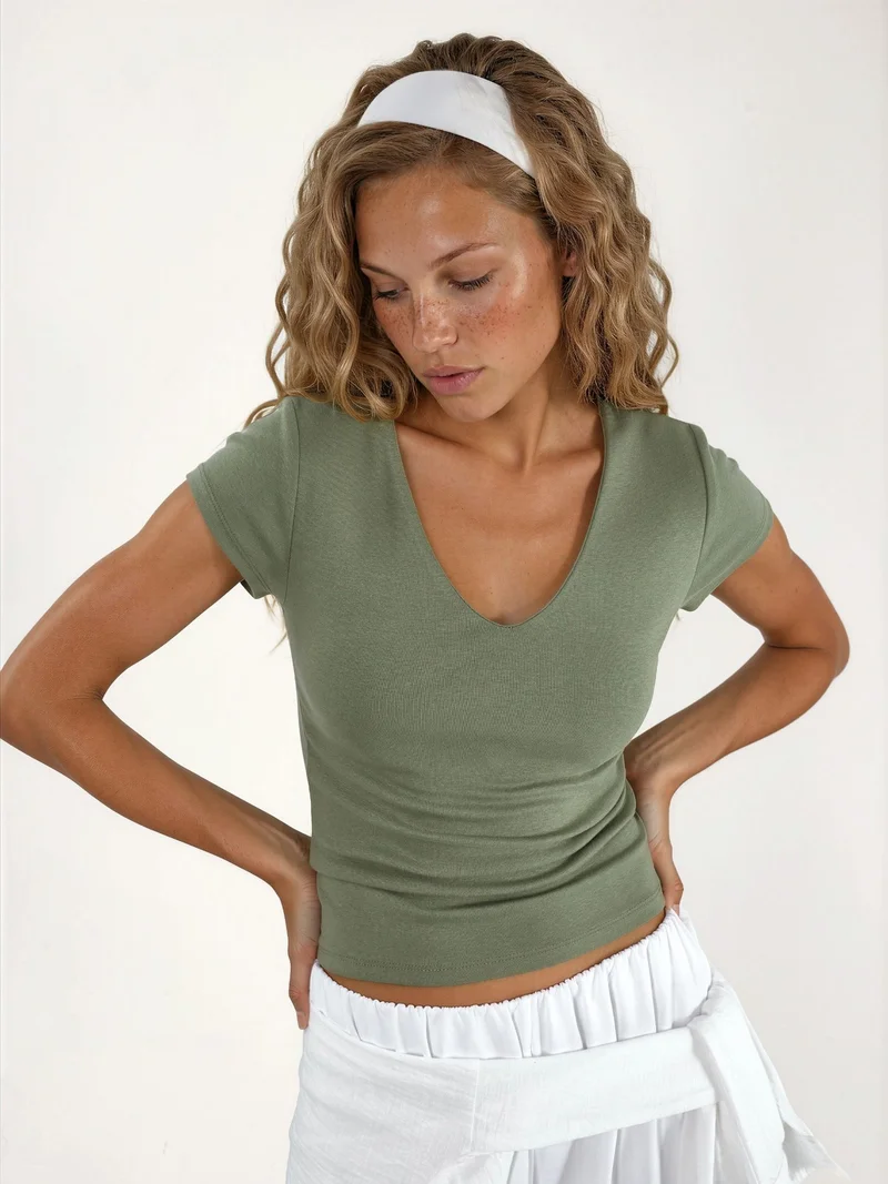 بوسيم BUSEM V-Neck Modal Cotton Blend Blouse