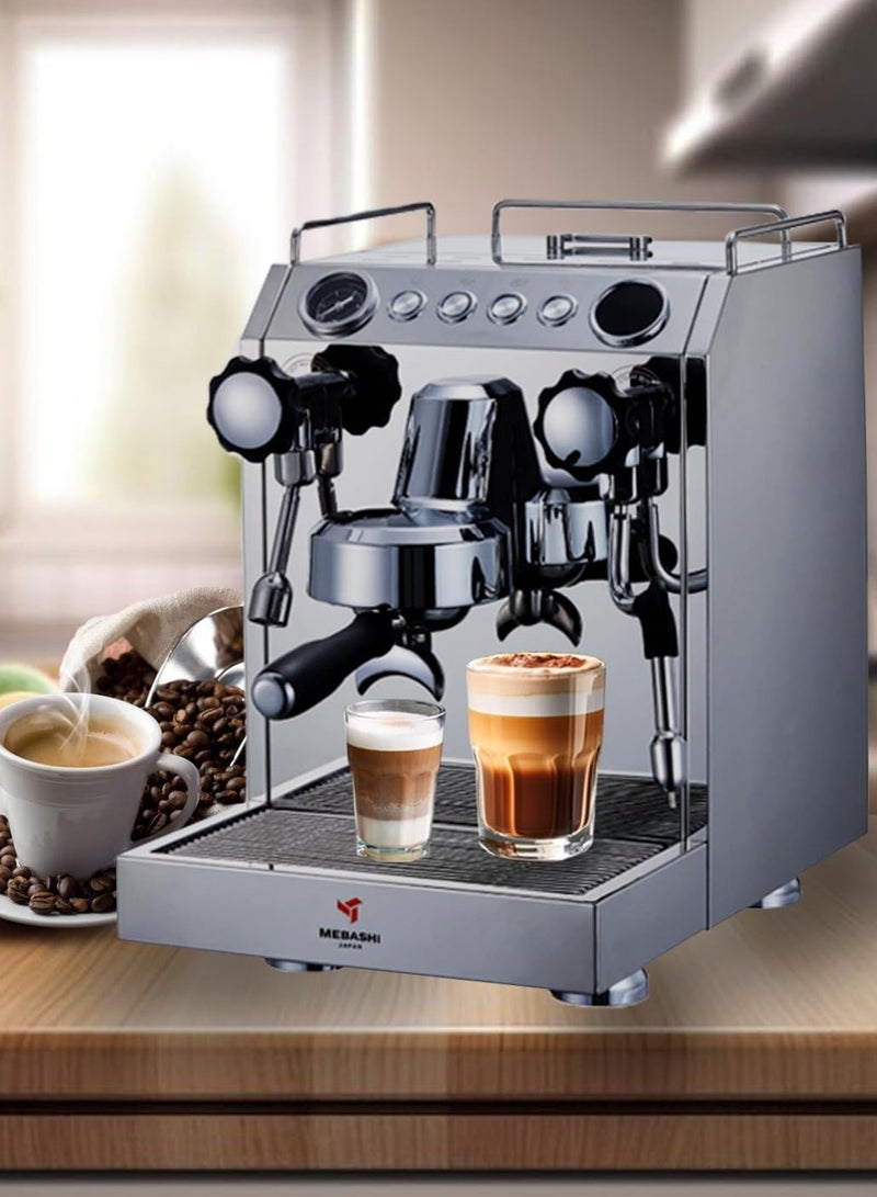 ميباشي Commercial Dual Boiler Coffee Machine, 2.5L Capacity, 15 Bar Pressure, Stainless Steel (ME-CCM2055)(2700W)  - Image 1