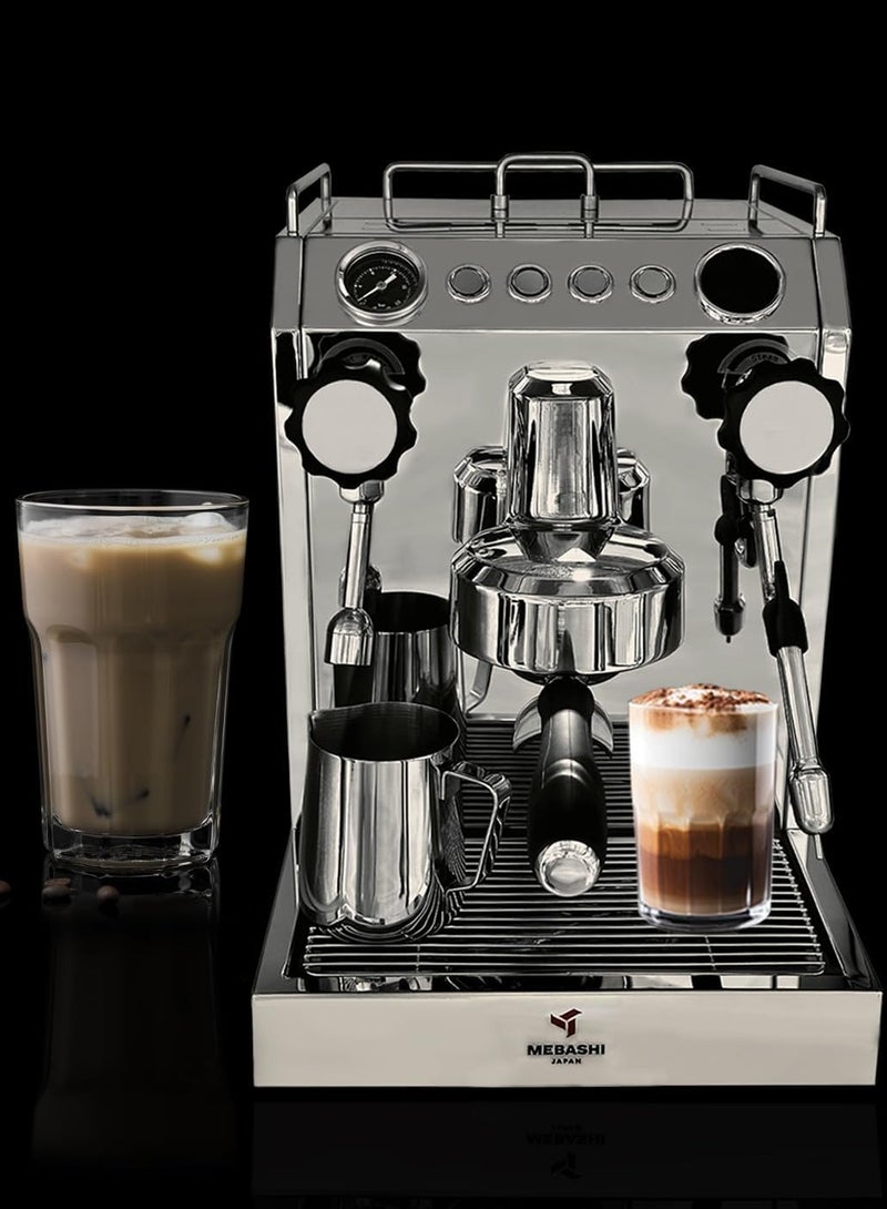 ميباشي Commercial Dual Boiler Coffee Machine, 2.5L Capacity, 15 Bar Pressure, Stainless Steel (ME-CCM2055)(2700W)  - Image 2