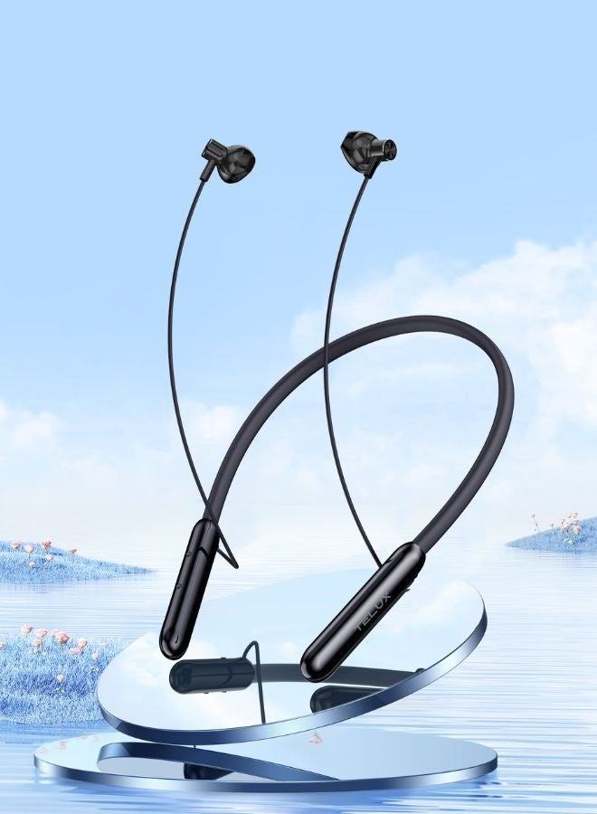 TELUX WAVEX Neckband Bluetooth Earphones, Long Playtime up to 40H, Rich Bass & Immersive Sound, HD Microphone, Magnetic Earbuds, TF Card Support, Comfort Fit – Black - Image 3