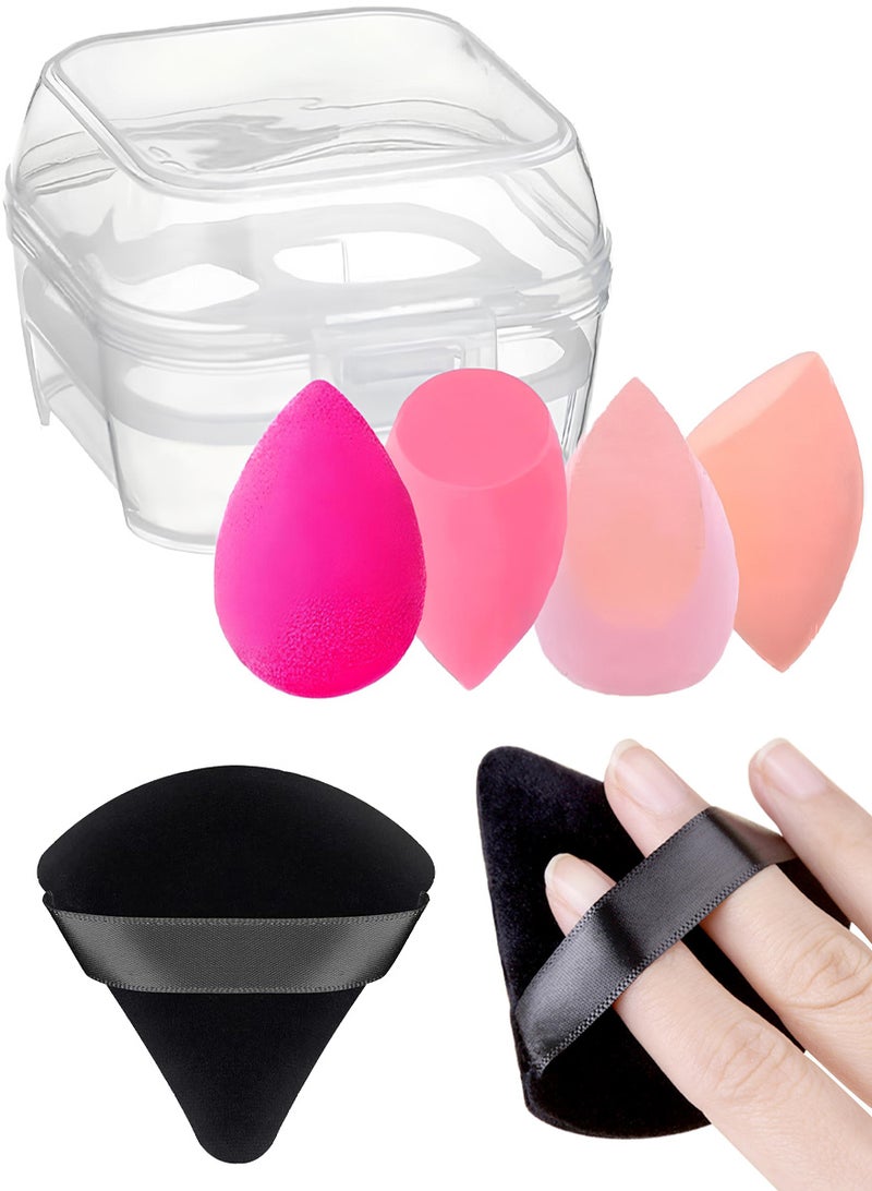 AEENAA 6 Pcs Makeup Sponge And Puff Set With Storage Case, Includes 4 Soft Beauty Blenders And 2 Pure Cotton Triangle Velvet Powder Puff For Face And Body Makeup, Foundation Blending, Concealer Application, And Undereye Setting Powder Cosmetic Applicator Kit ( Sponge Shapes and Colors May Vary ) - Image 1