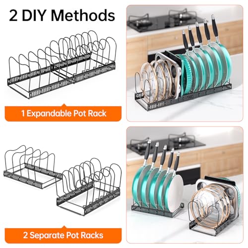 MUDEELA Expandable Pots and Pans Organizer Rack under Cabinet, Pots Lid Organizer Rack for Kitchen Cabinet Organizers and Storage with 12 Adjustable Dividers Cutting Board Holder & Anti-Scratch Strips - Image 5