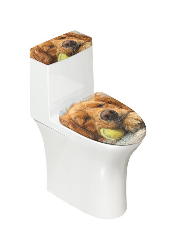 Daulesho Vivid Golden Retriever Standard Toilet Seat Lid Cover 3D Golden Retriever Dog Bathroom Toilet Seat Lid Cover Set Cute Animal Puppy Universal Fit Toilet Accessories Decor - Image 2