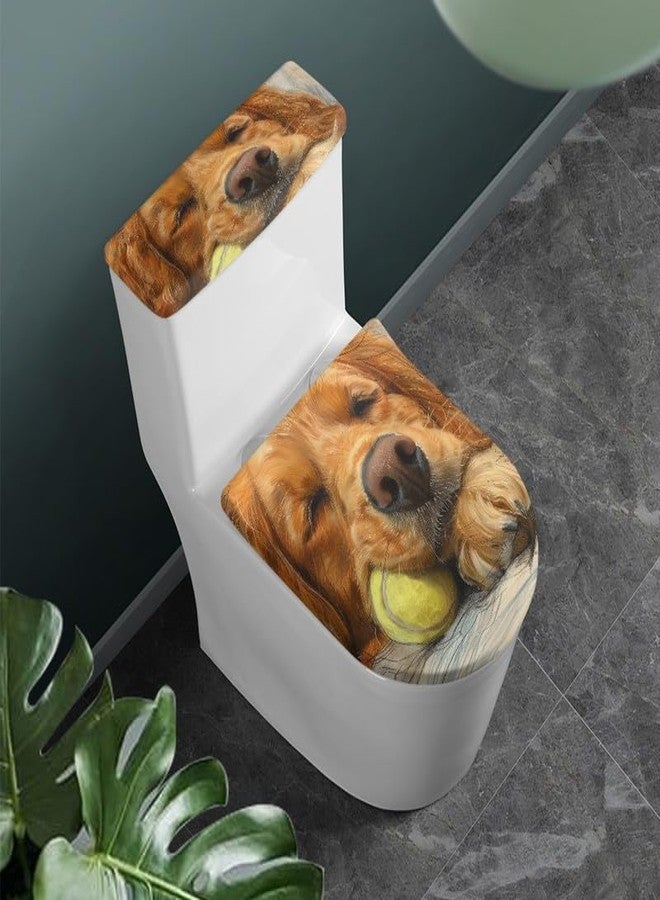 Daulesho Vivid Golden Retriever Standard Toilet Seat Lid Cover 3D Golden Retriever Dog Bathroom Toilet Seat Lid Cover Set Cute Animal Puppy Universal Fit Toilet Accessories Decor - Image 1