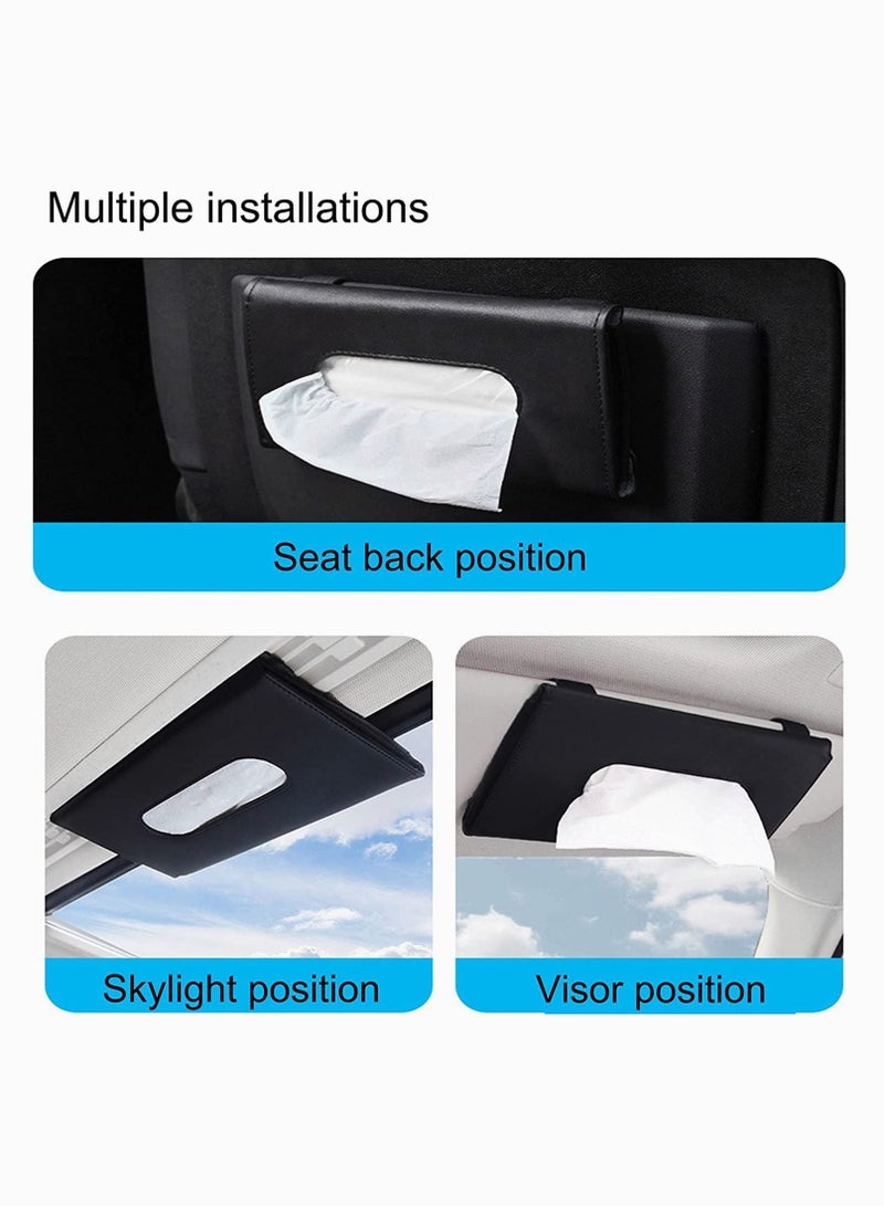 Car Tissue Holder, 2 Packs Issue Holder for Visor Glasses Holders and Sticker Hooks, Mask PU Leather Hanging Box Visor, Black - Image 3