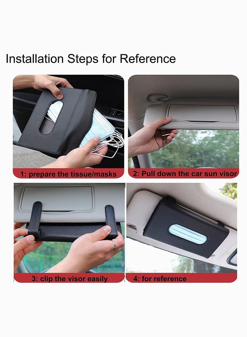 Car Tissue Holder, 2 Packs Issue Holder for Visor Glasses Holders and Sticker Hooks, Mask PU Leather Hanging Box Visor, Black - Image 5