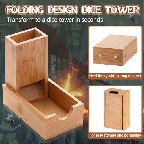 Arrowbash 1 Pack Dice Tower Foldable Wooden Magnetic Die Roller Castle Collapsible Rolling Tower Roller Case for Board Game, Role Playing Game, 5.5 x 3.2 x 2 Inch - Image 3
