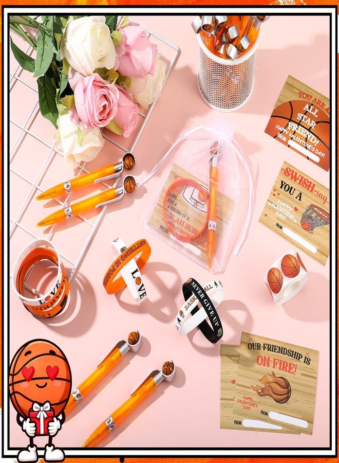 Chivertion 32 Set Valentine's Gift Include Basketball Pens Sports Silicone Bracelet Valentines Card Stickers, Basketball Party Favor Bulk for Valentine Exchange Gift Lover Reward Decor Party Supplie - Image 5