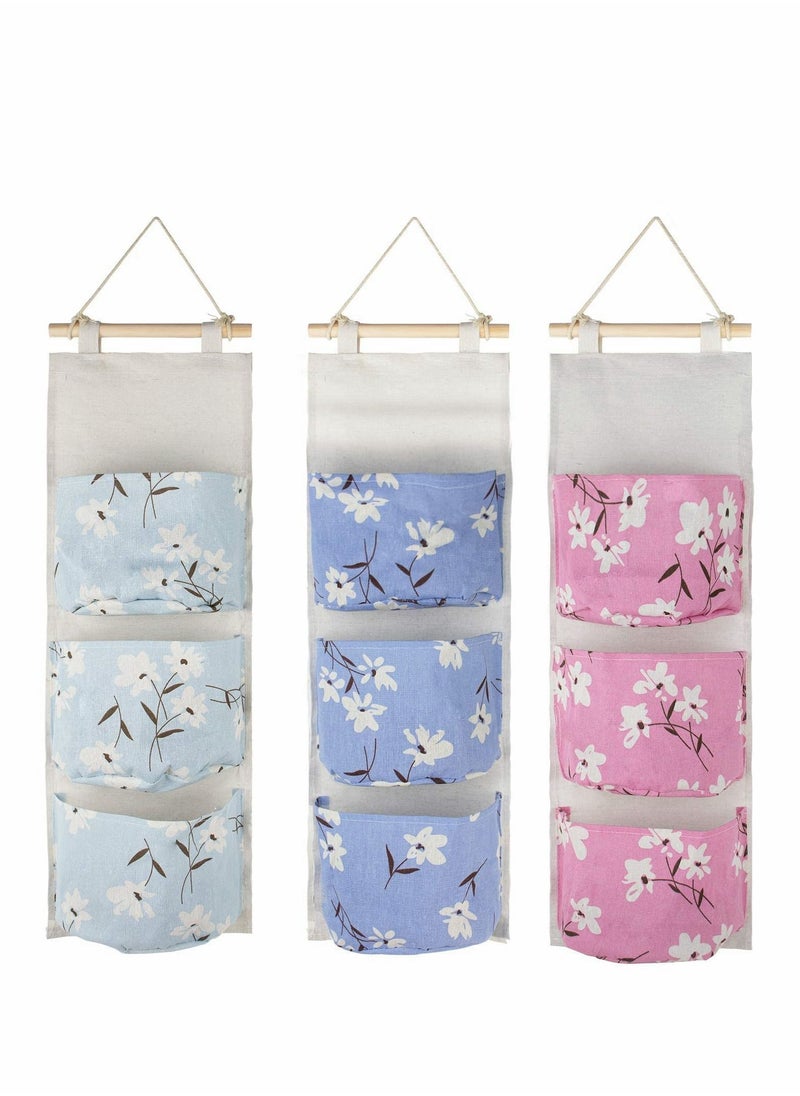 Y&D Wall Hanging Storage Bag Over The Door Organizer, Waterproof Linen Fabric Organizer with 3 Pockets, Multifunctional Shelves for Closet Bedroom Bathroom 3Pcs  - Image 1