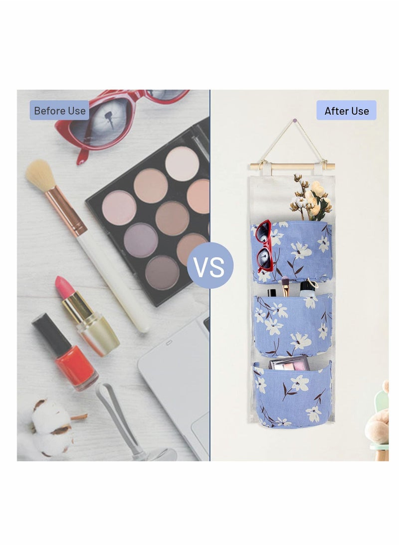 Y&D Wall Hanging Storage Bag Over The Door Organizer, Waterproof Linen Fabric Organizer with 3 Pockets, Multifunctional Shelves for Closet Bedroom Bathroom 3Pcs  - Image 2