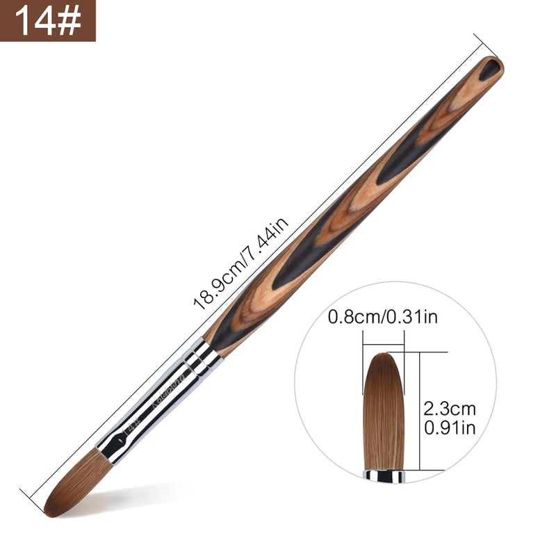 Rolabling Kolinsky Sable Acrylic Brushes Nail Art Brush Red Wooden Pen Nail Brush for Nail Art Manicure Tool for Acrylic Powder Application Nail Extension 3D Nail Carving (14#) - Image 2