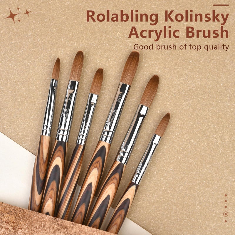 Rolabling Kolinsky Sable Acrylic Brushes Nail Art Brush Red Wooden Pen Nail Brush for Nail Art Manicure Tool for Acrylic Powder Application Nail Extension 3D Nail Carving (14#) - Image 3
