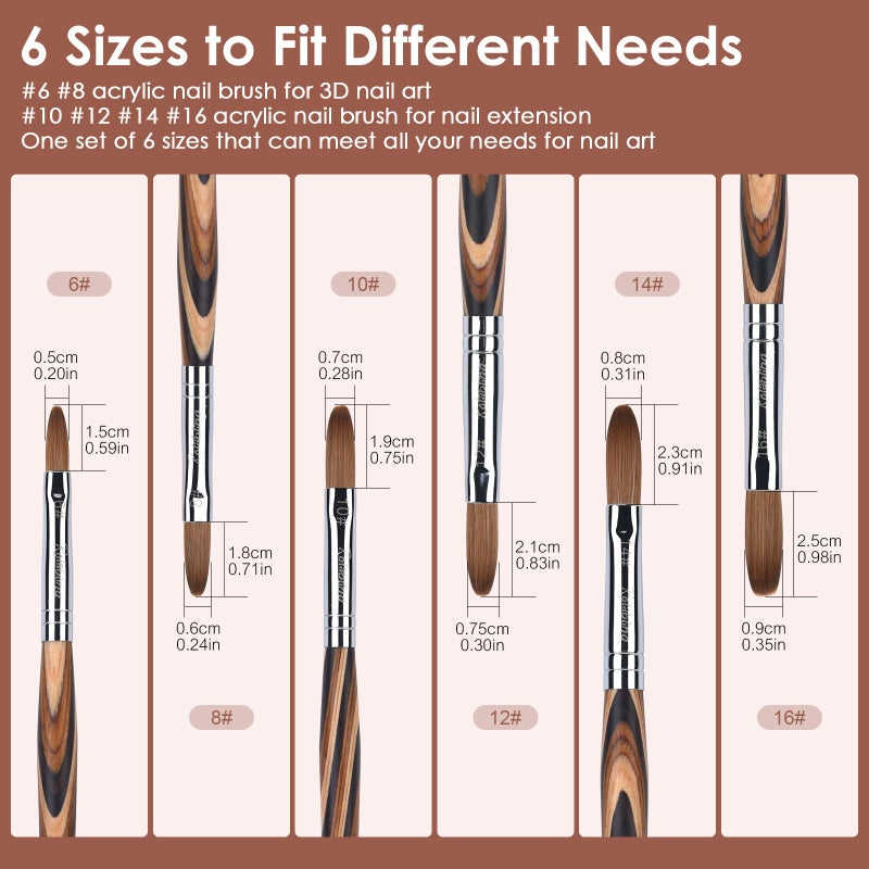 Rolabling Kolinsky Sable Acrylic Brushes Nail Art Brush Red Wooden Pen Nail Brush for Nail Art Manicure Tool for Acrylic Powder Application Nail Extension 3D Nail Carving (14#) - Image 5