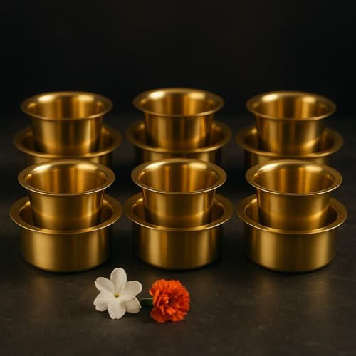 PUYANGAM Brass Dabra Coffee Set I Dawara Sets, Gift, Daily Use, Traditional (Matte 06 Sets) - Image 1