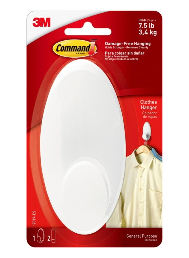 Command Plastic 17019-ES Clothes Hanger Heavy Duty  Large  Holds 7.5 lbs Organizing Hooks  1  White - Image 2