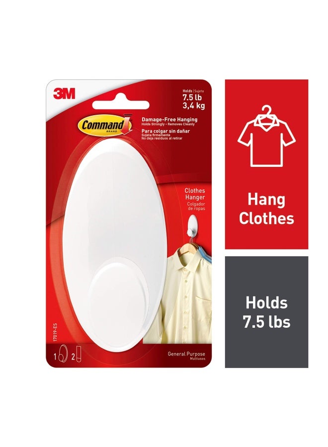 Command Plastic 17019-ES Clothes Hanger Heavy Duty  Large  Holds 7.5 lbs Organizing Hooks  1  White - Image 1