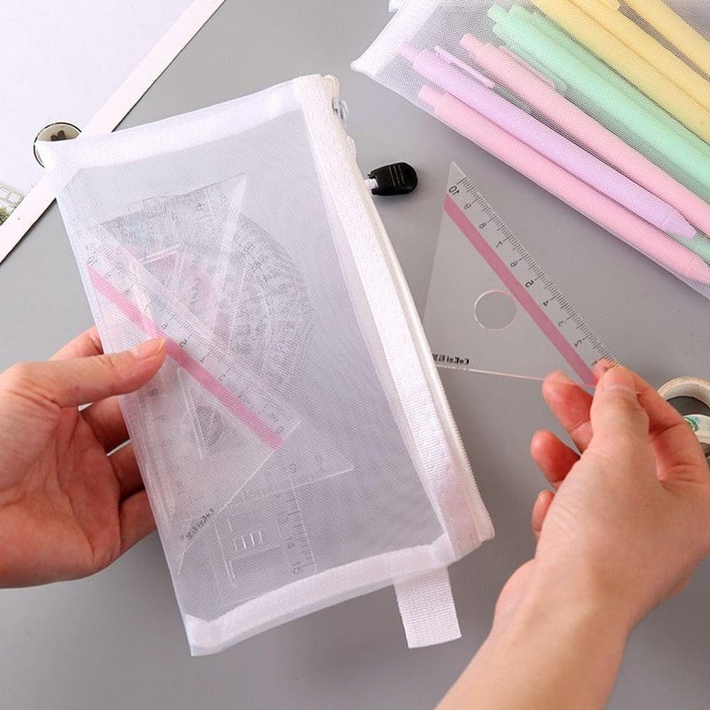 pepplo Mesh Pen Case, Pencil Storage Pouch, Plastic Zipper Bags, Envelope Bag, Stationery Bag, Office Supplies, Transparent Bag, Student Storage Bag, Nylon School Supplies, Waterproof Pouch (Small, 4 Pieces) - Image 5