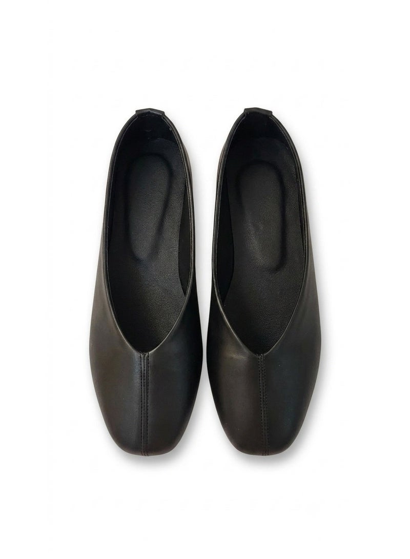OG Ballerina  V Cut Women’s Square Toe Ballet Flats – Soft Faux Leather Slip-On Comfort Ballerina with Center Seam Detail - Image 1
